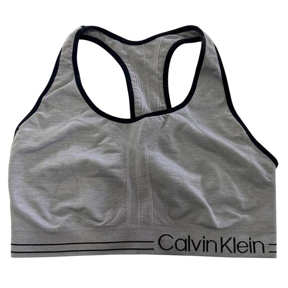 Calvin Klein Sports Bra Womens Medium Gray Performance Racerback Athletic Gym - Picture 1 of 4